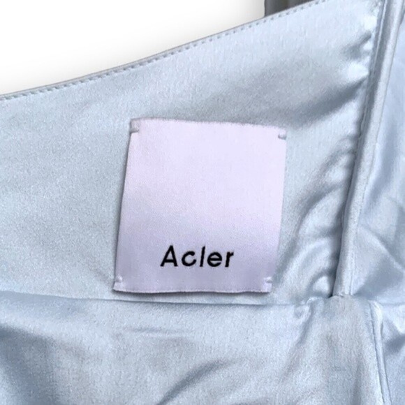 Acler Dress US 4 Palms Pleated Satin Midi Dress Light Blue AU 8 - Picture 12 of 15